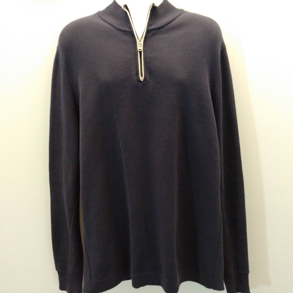 Eddie Bauer Men's quarter zip navy mock turtleneck sweater, size XL Tall
